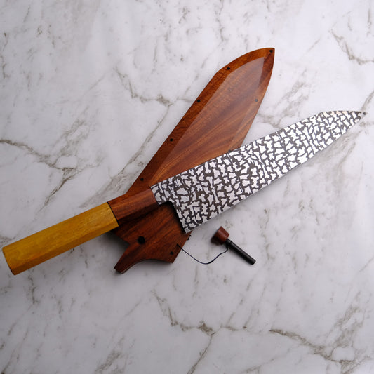 220mm "Camouflage" damascus Gyuto with matching saya