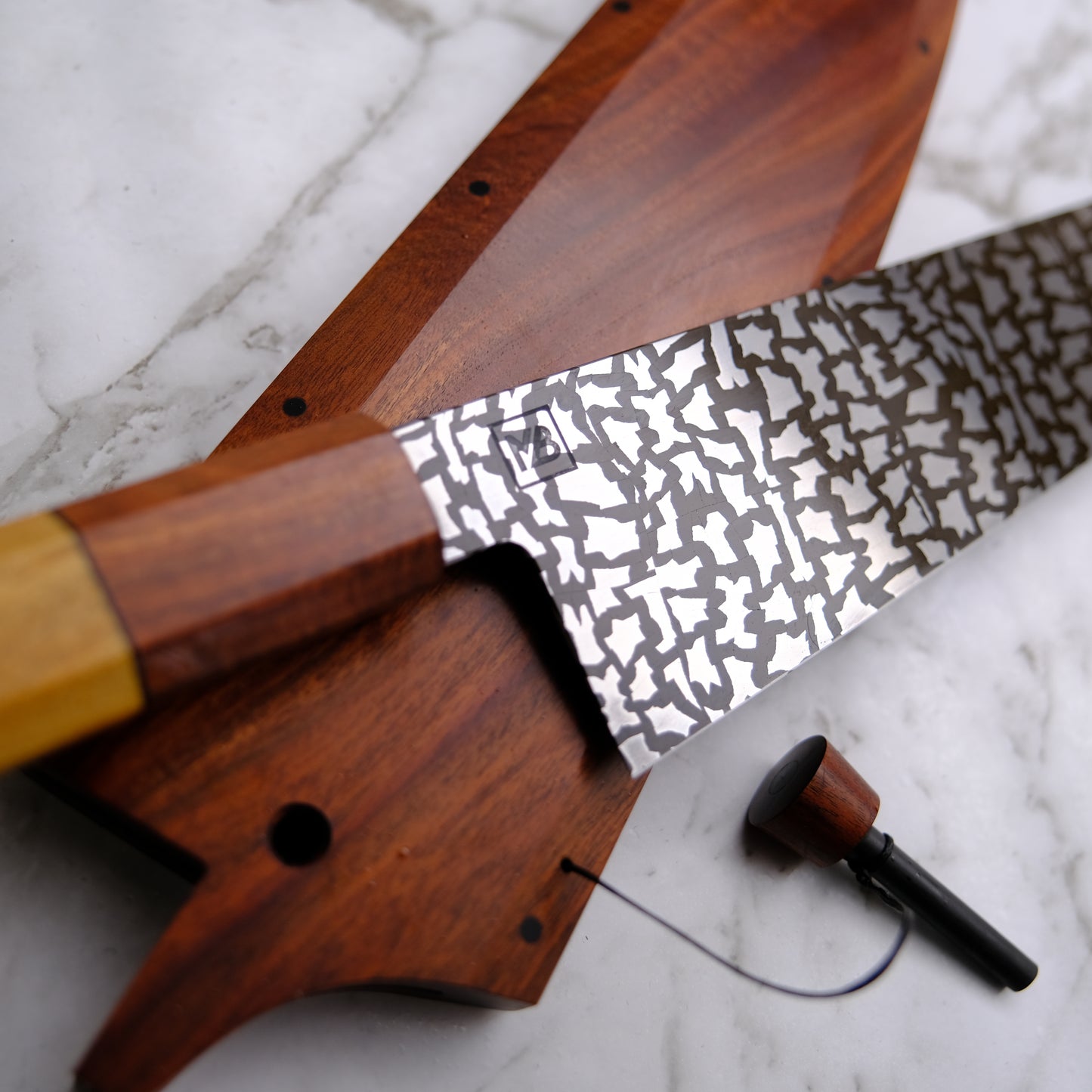 220mm "Camouflage" damascus Gyuto with matching saya