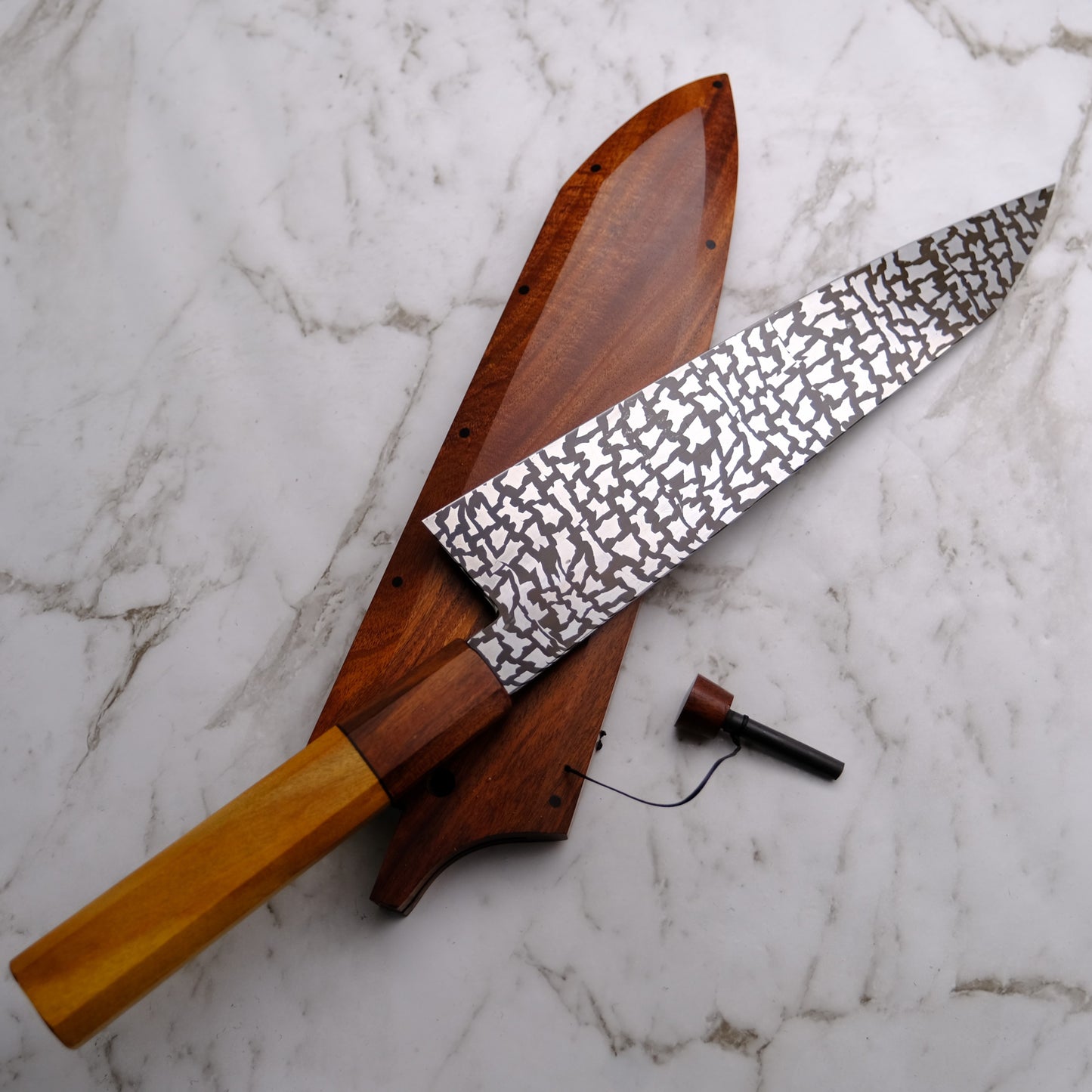 220mm "Camouflage" damascus Gyuto with matching saya