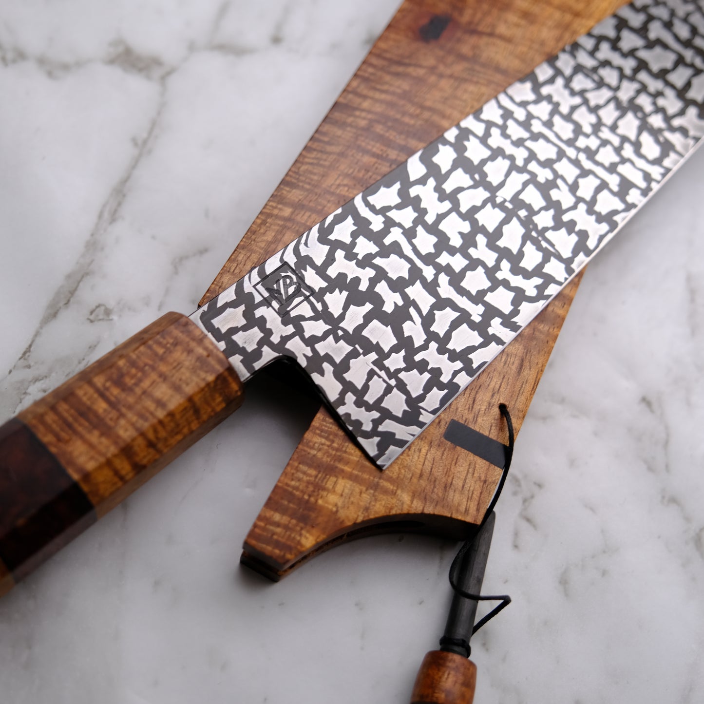 210mm "Camouflage" damascus Gyuto with matching saya