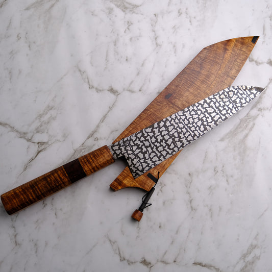 210mm "Camouflage" damascus Gyuto with matching saya